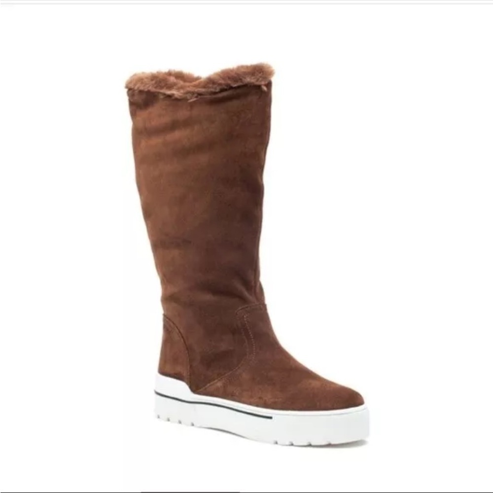 NEW J/Slides Selene Boots, Waterproof Leather, Taupe Size 7.5 Faux Fur Lined